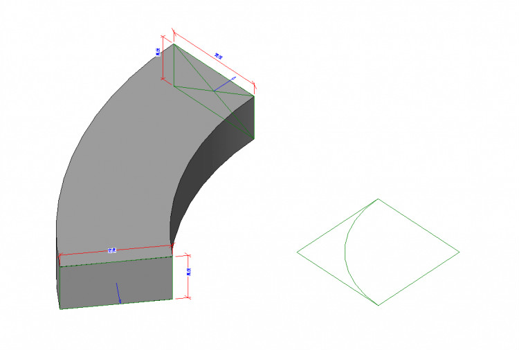 8,再次根据上述步骤,可以制作出180°角度范围下的矩形风管弯头
